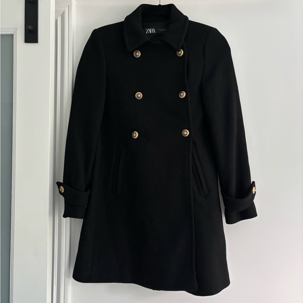 Zara Black Double-Breasted Pea Coat